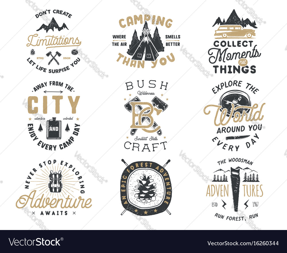 Vintage hand drawn travel badge and emblem set Vector Image