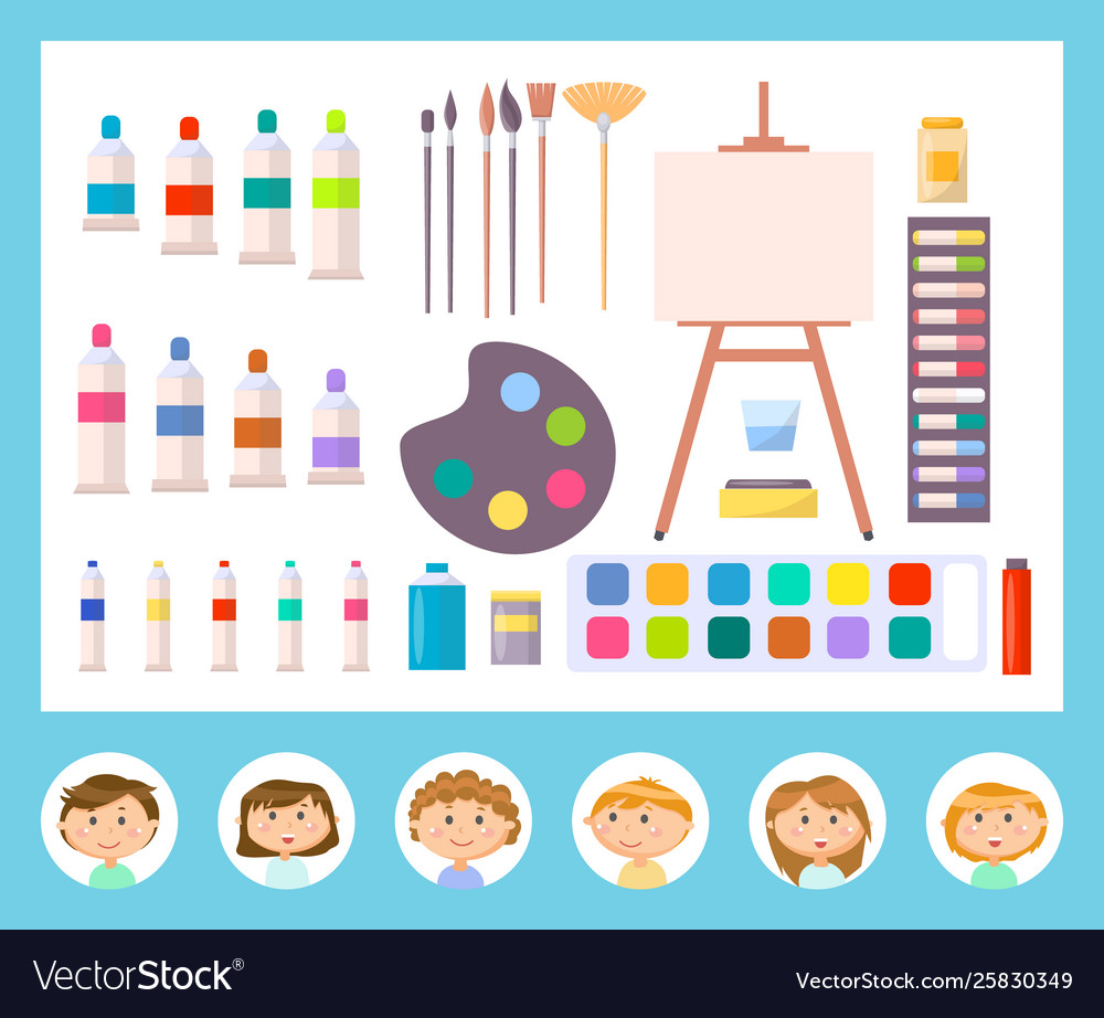Canvas and other tools for painting kid Royalty Free Vector