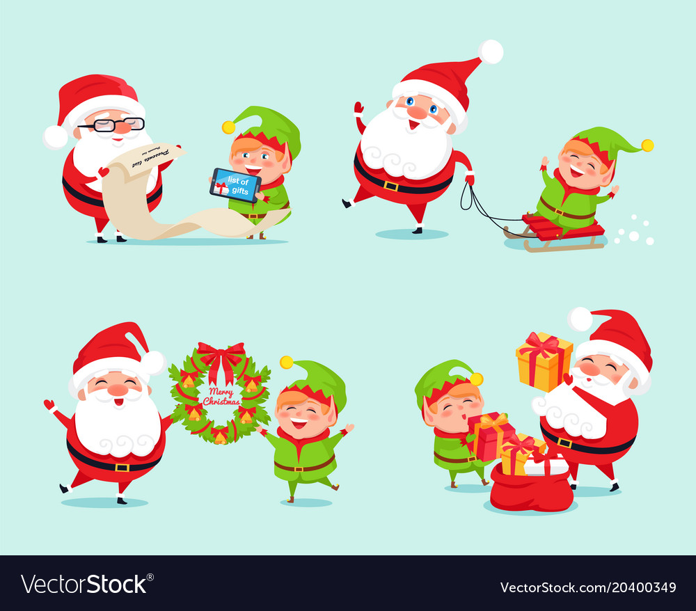 Santa having fun with elf icon Royalty Free Vector Image