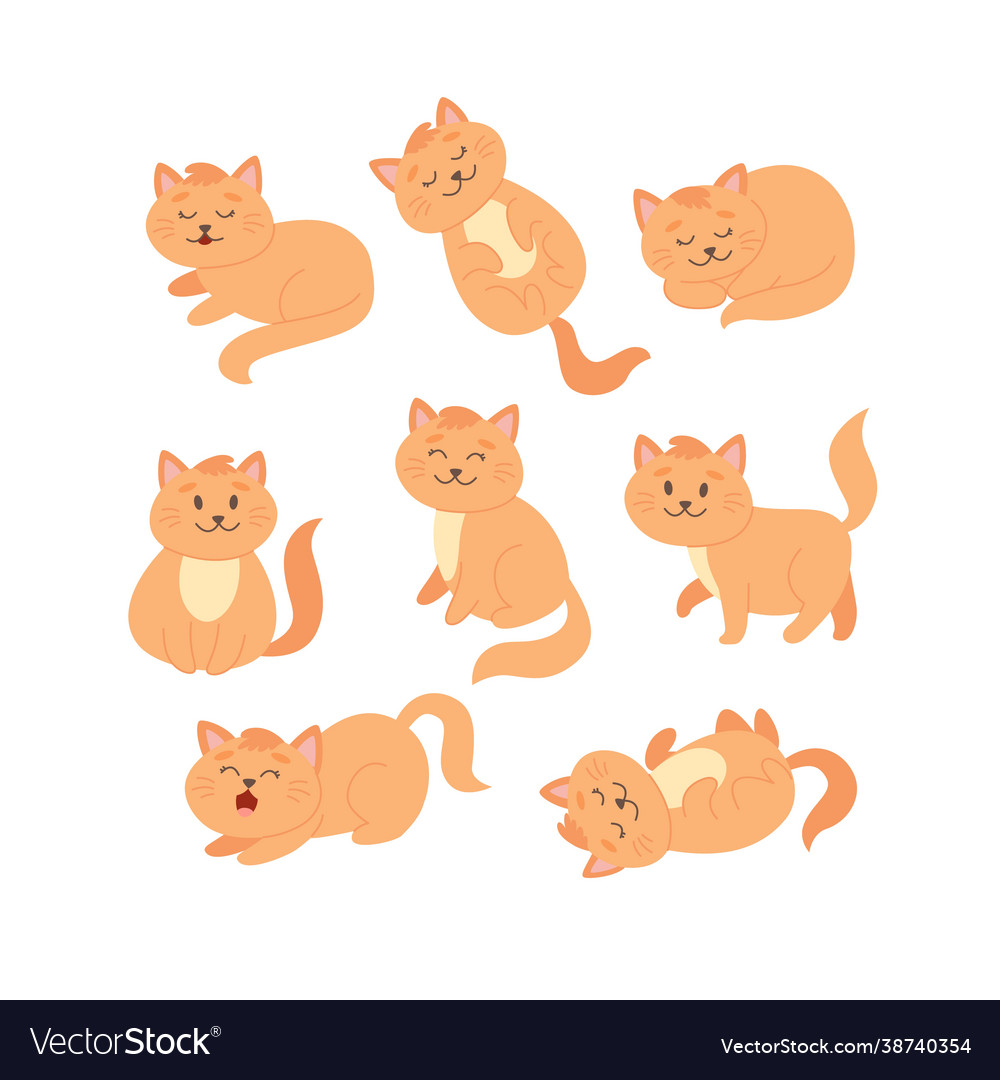 Cat set in different poses cute ginger Royalty Free Vector