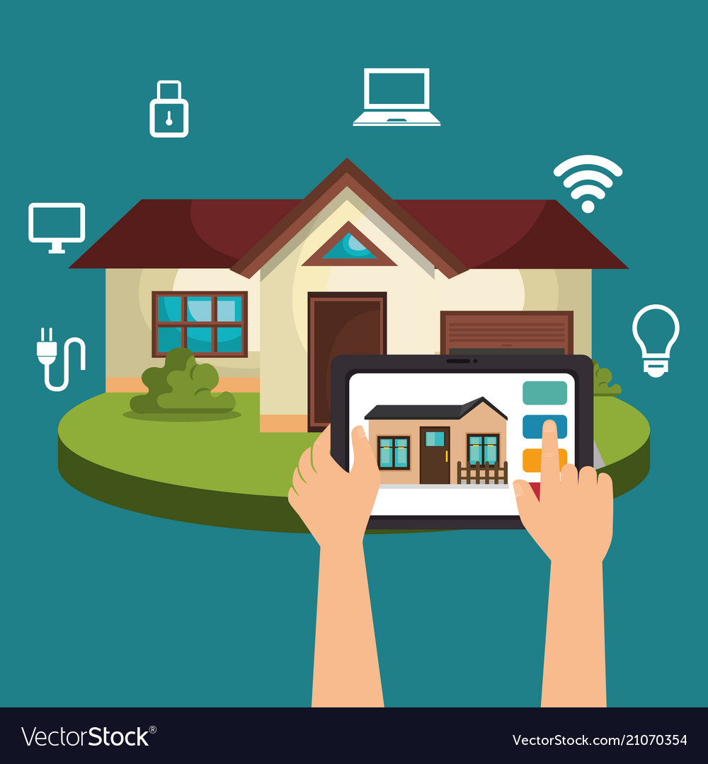 Tablet device controlling smart home Royalty Free Vector