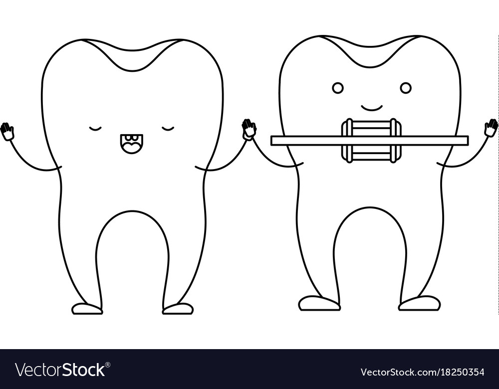 Teeth cartoon holding hands and one with dental Vector Image