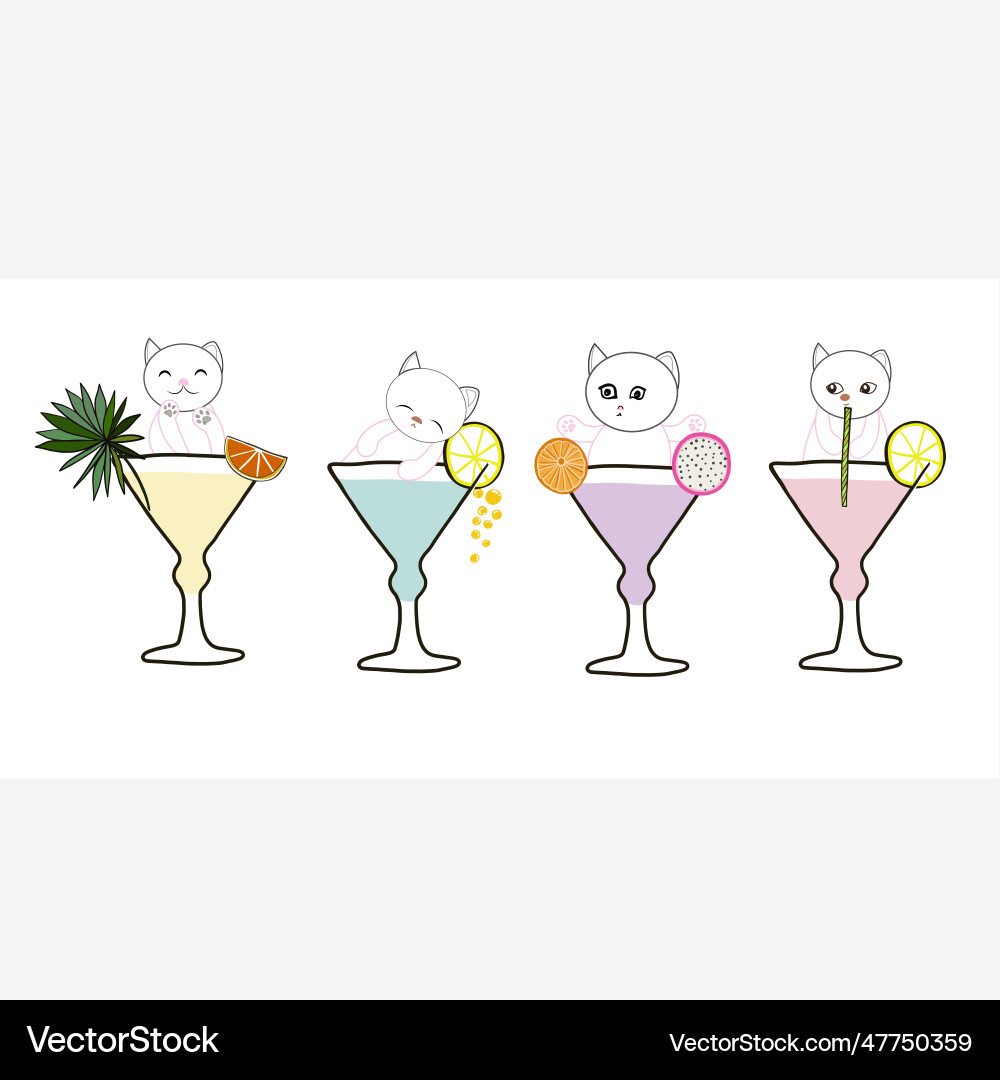 Cute cats with cocktails Royalty Free Vector Image