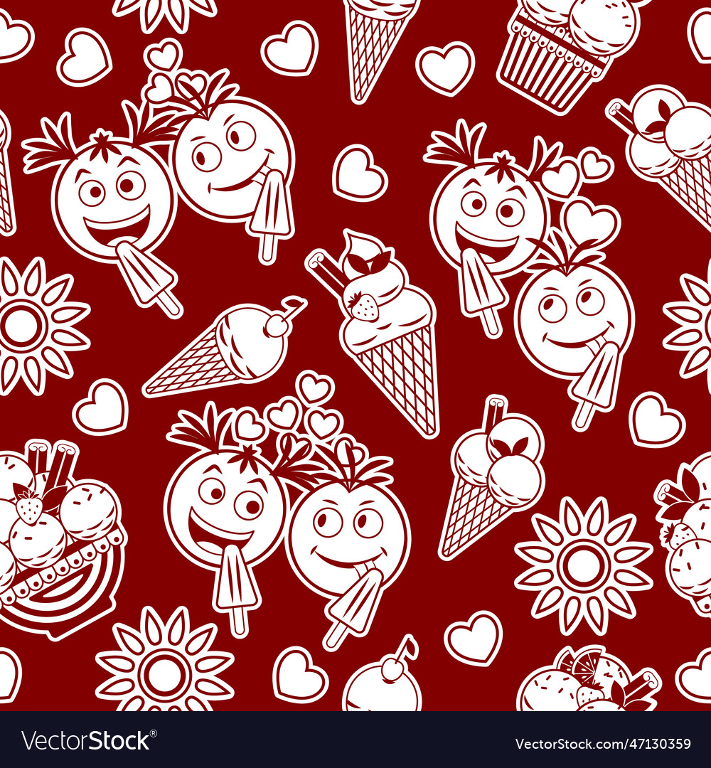 Funny pattern with ice cream emoji kids Royalty Free Vector