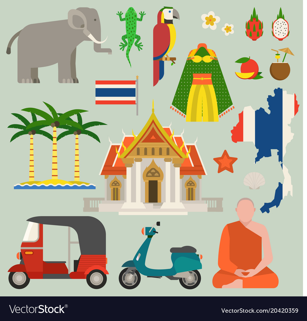 Travel thailand flat icons design Royalty Free Vector Image