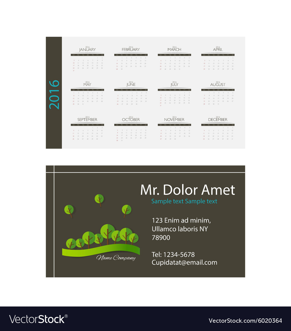 2016 calendar modern business card template Vector Image