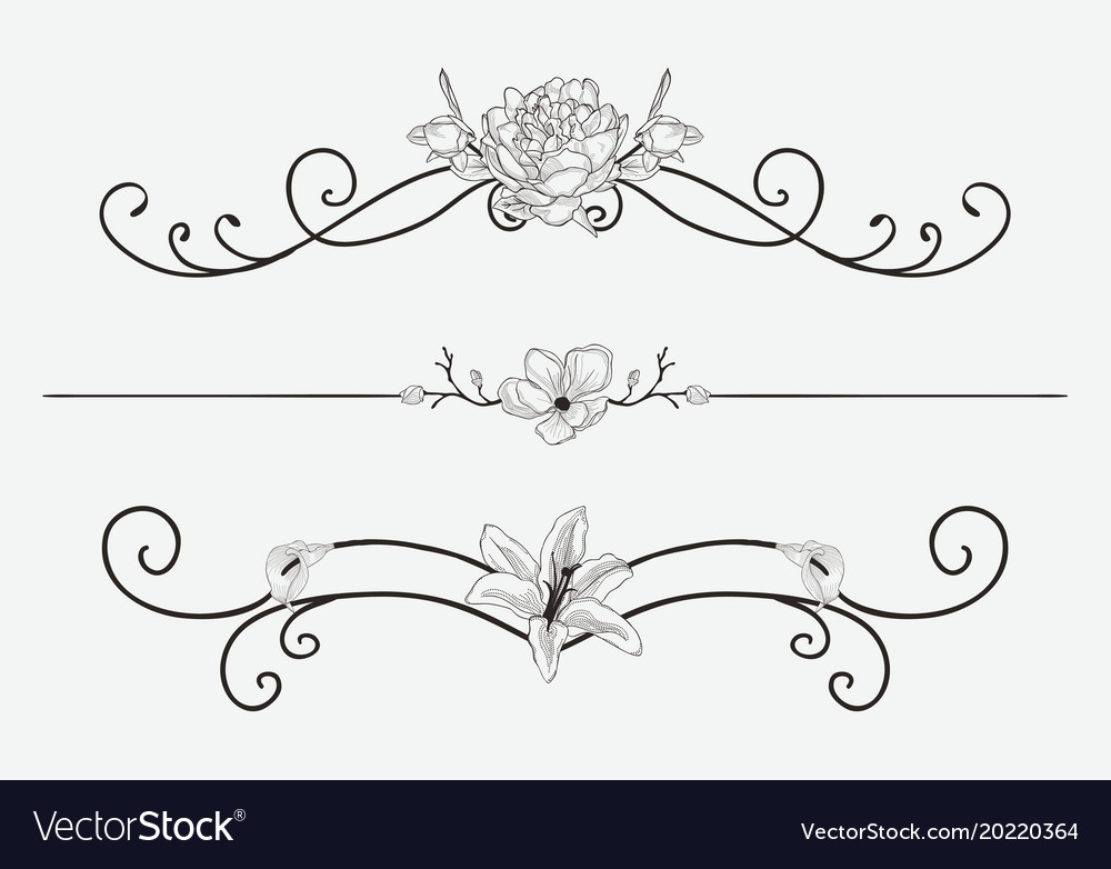 Black floral dividers with flowers and Royalty Free Vector