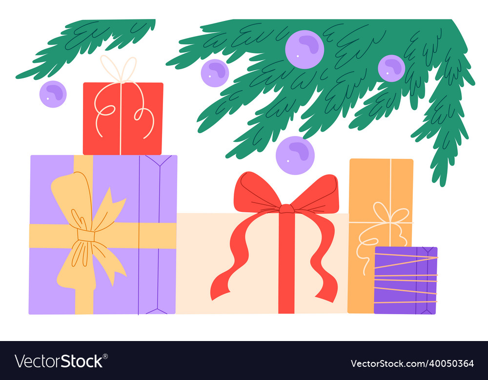 Boxes with gifts for year under Royalty Free Vector Image