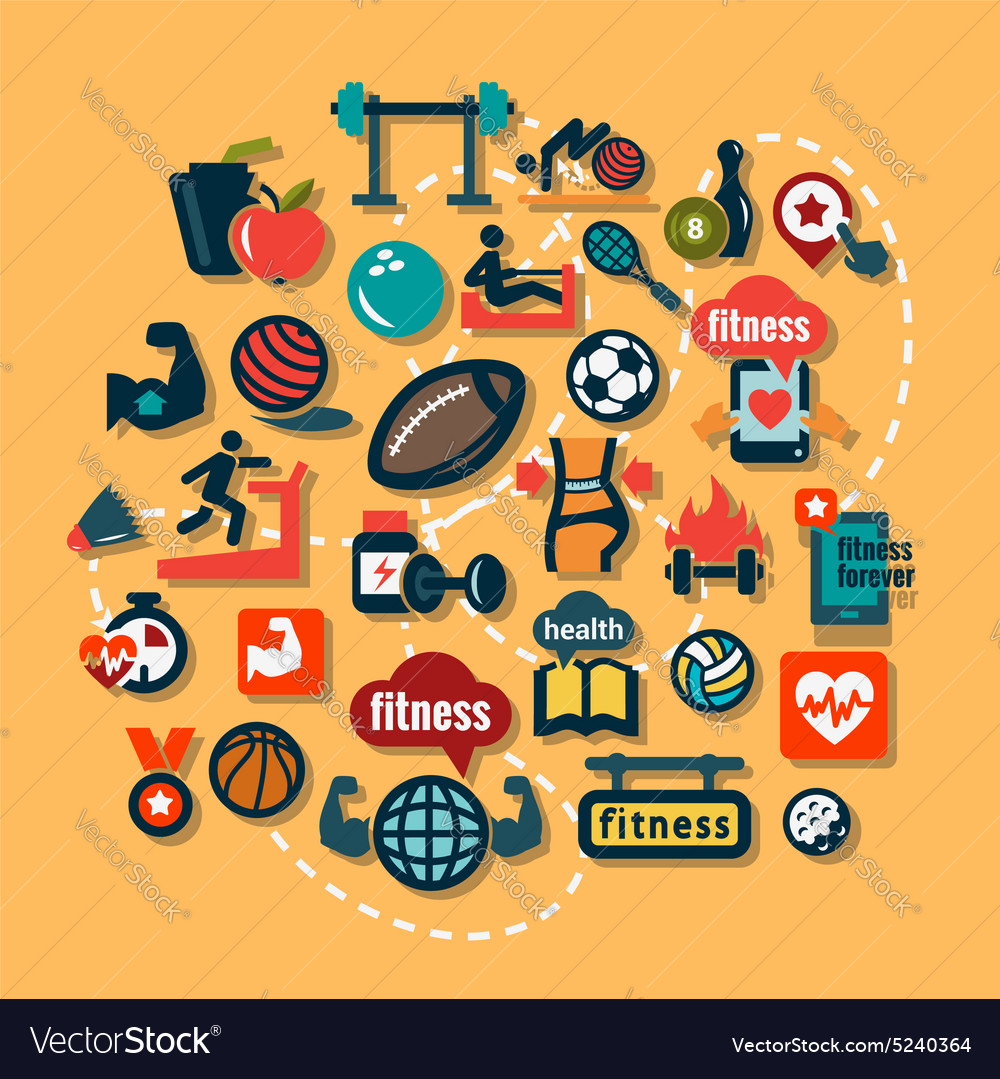 Flat fitness icons Royalty Free Vector Image - VectorStock