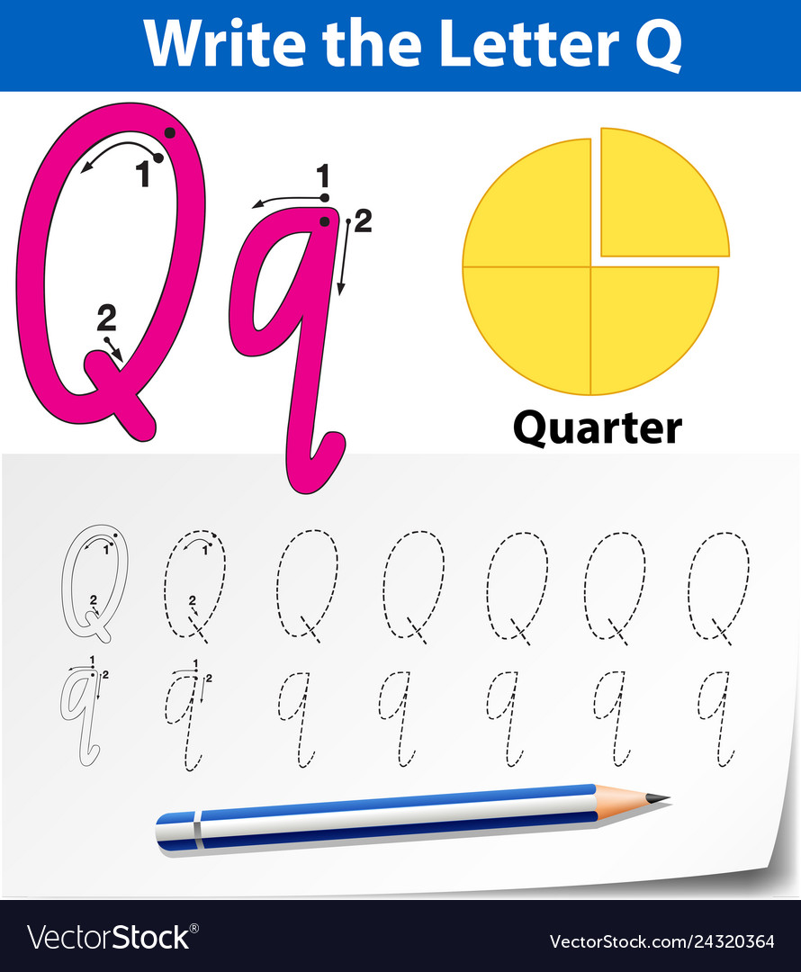 letter q tracing alphabet worksheets royalty free vector