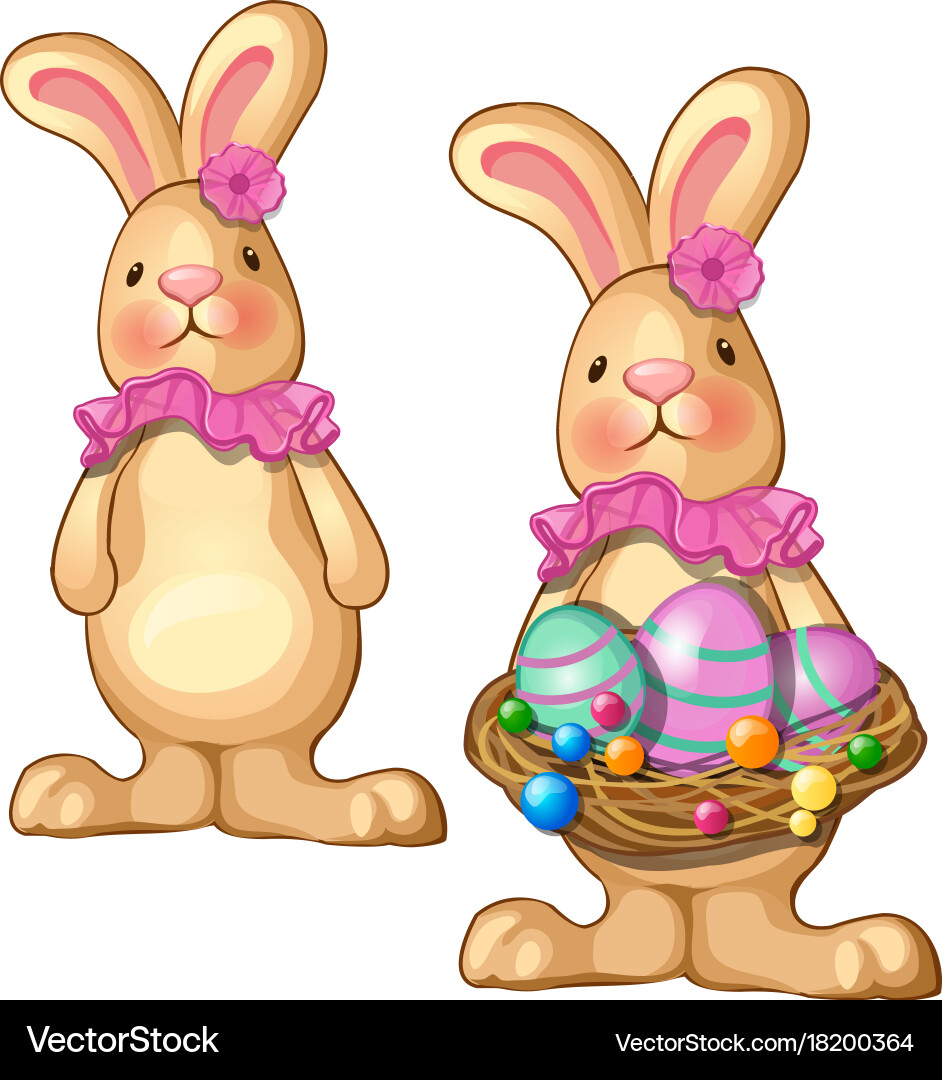 Rabbit holding basket easter eggs Royalty Free Vector Image