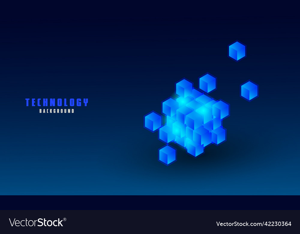 Realistic 3d cubes with blue glowing on dark blue Vector Image