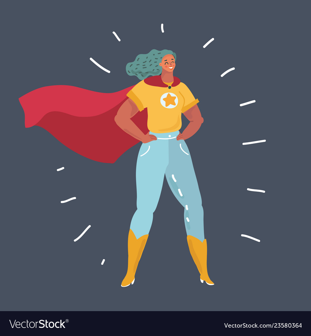 Superhero woman standing on dark background Vector Image