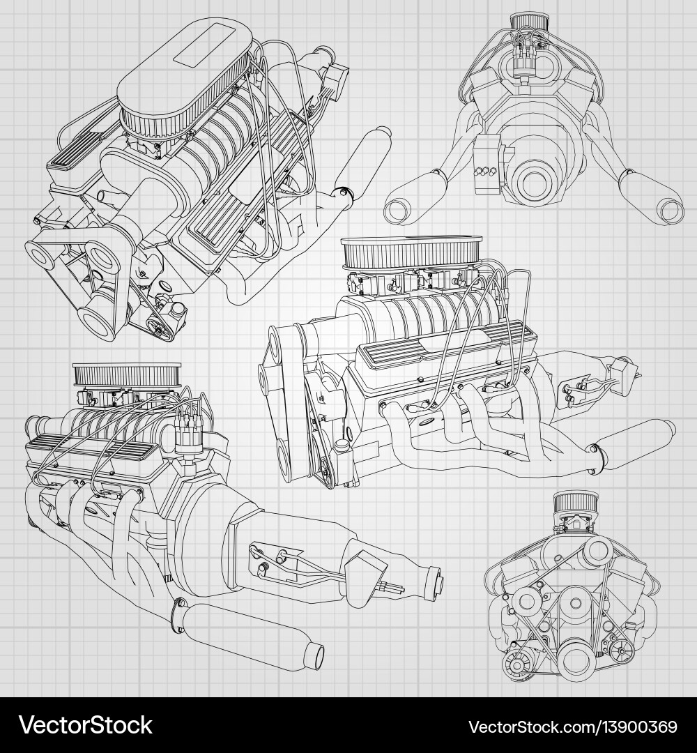 A set of several types powerful car engine Vector Image