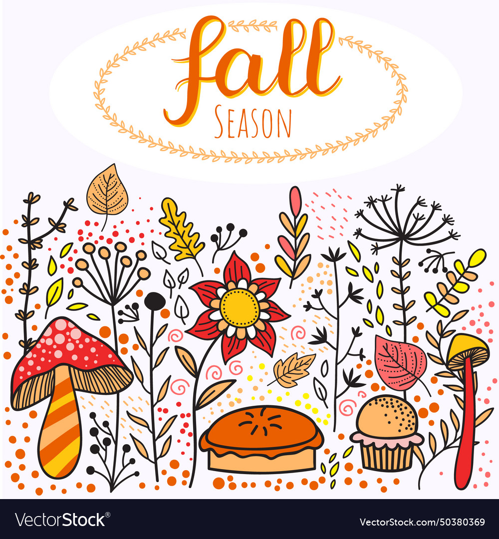 Autumn fall background with doodle elements