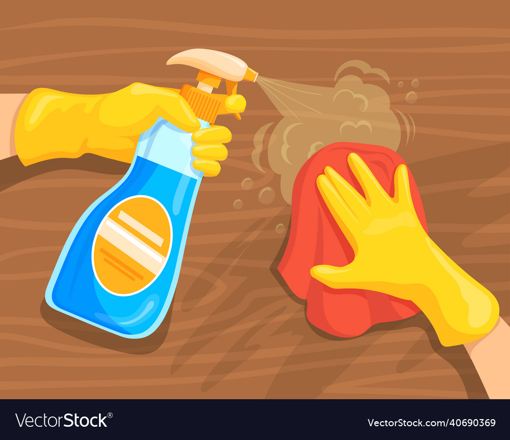 Cleaning table spray hand in rubber glove wipe Vector Image