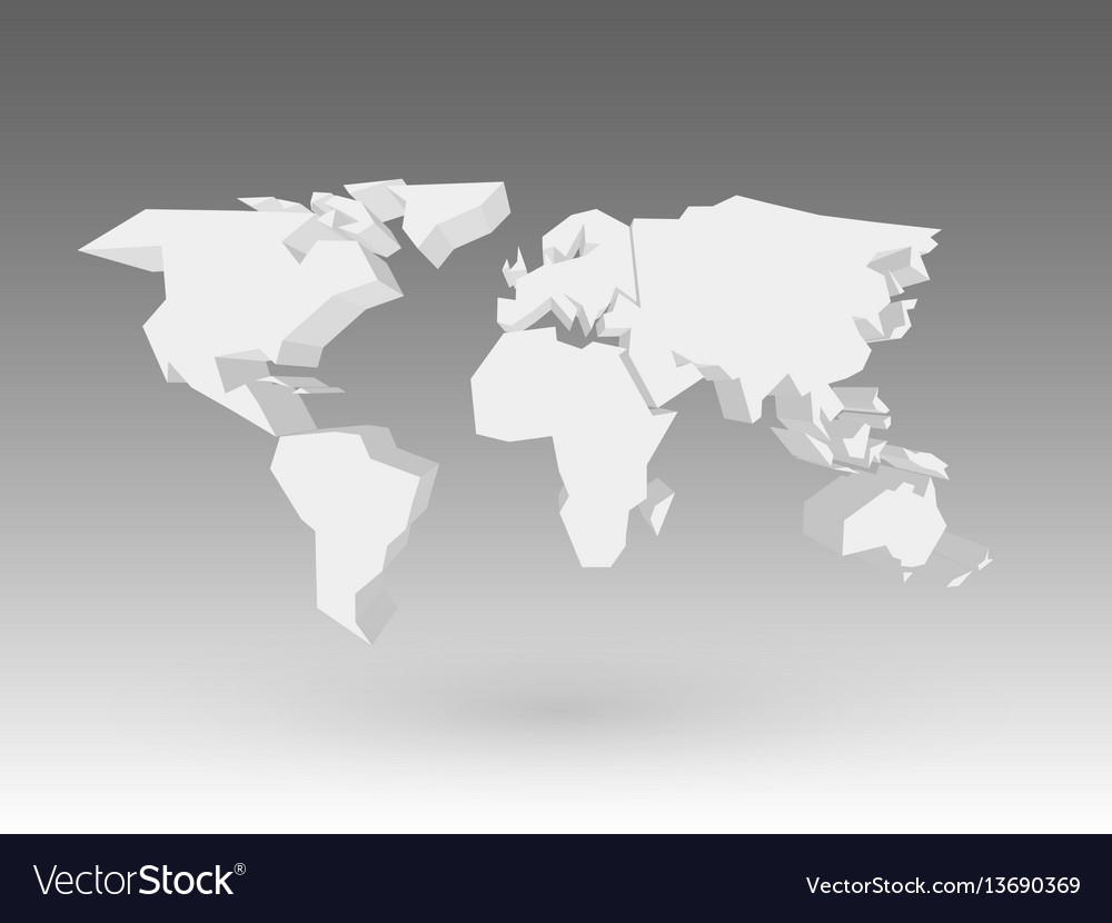 Download White 3d world map with dropped shadow on grey Vector Image