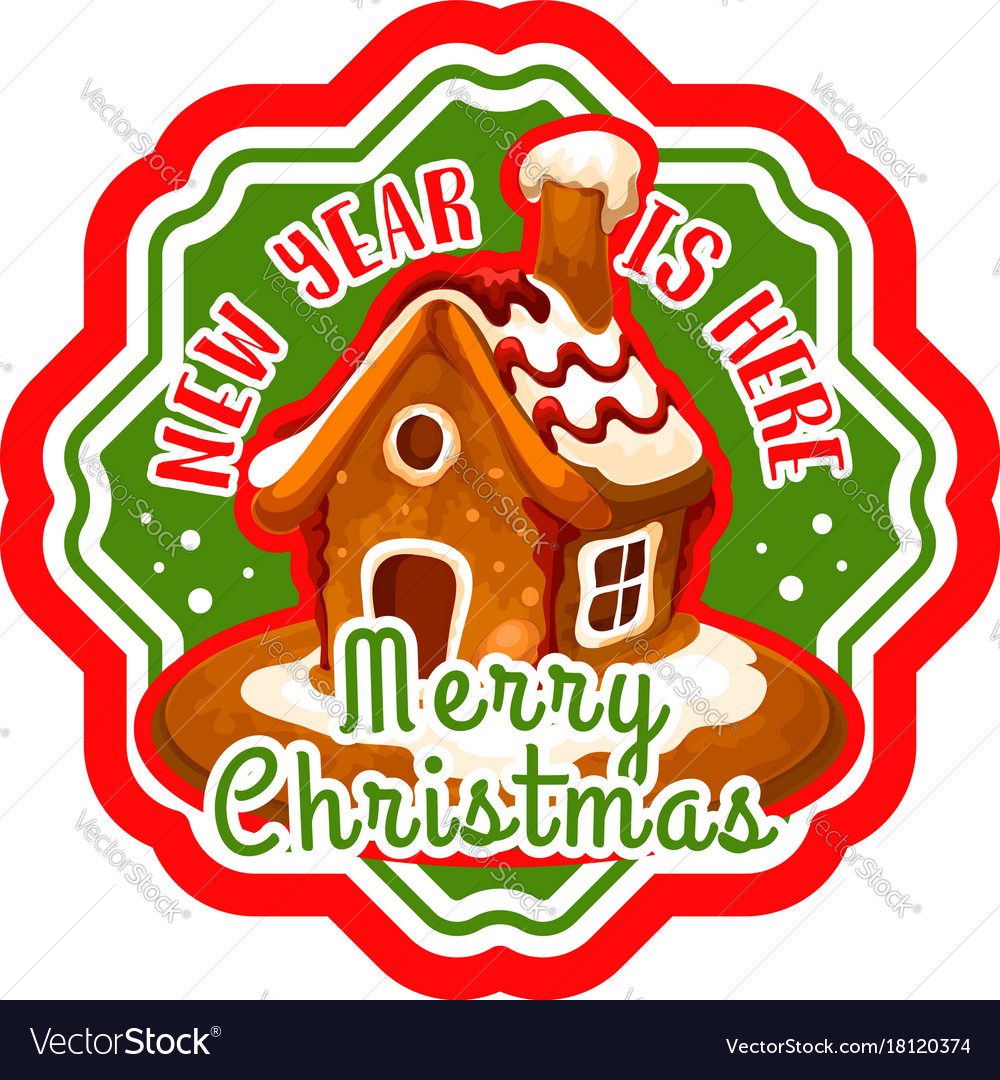 christmas gingerbread cookie house label design vector image christmas cookie house