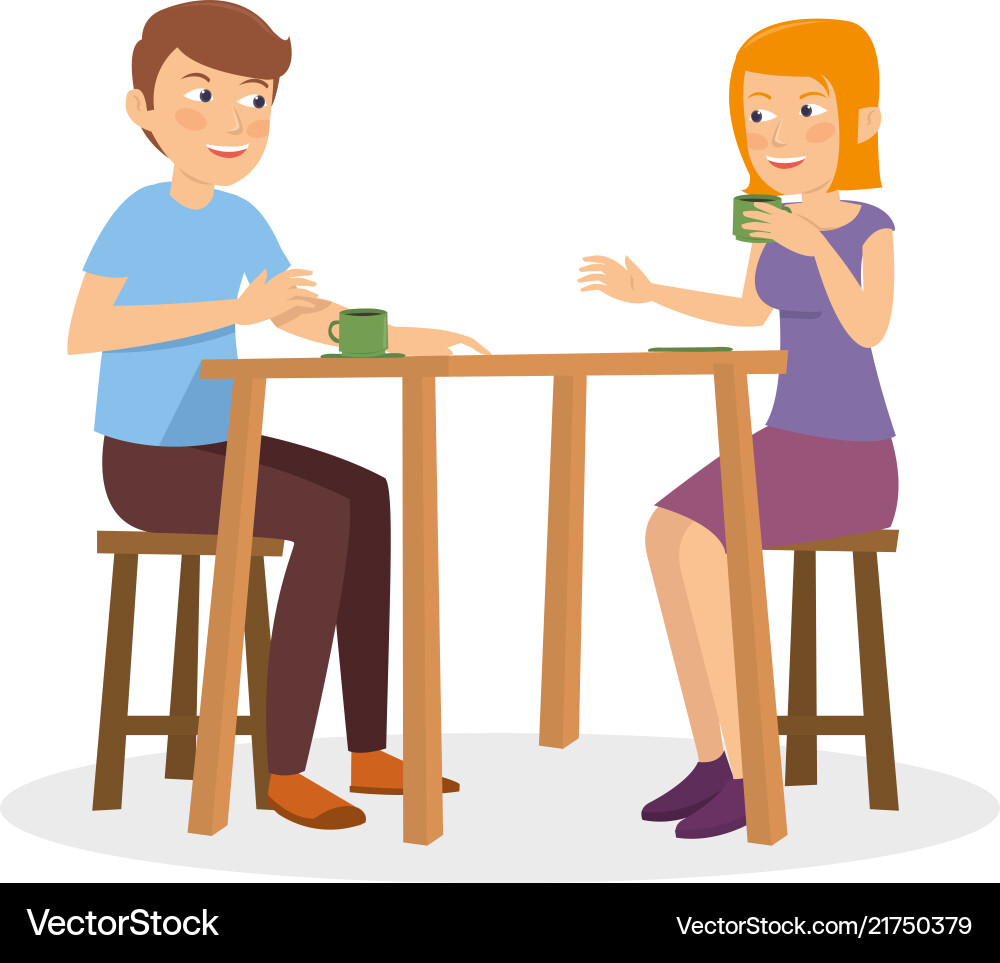 A Happy Couple Chat And Talk On Restaurant Vector Image