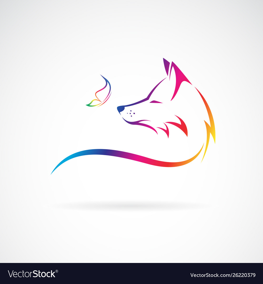 Fox head and butterfly on white background wild Vector Image