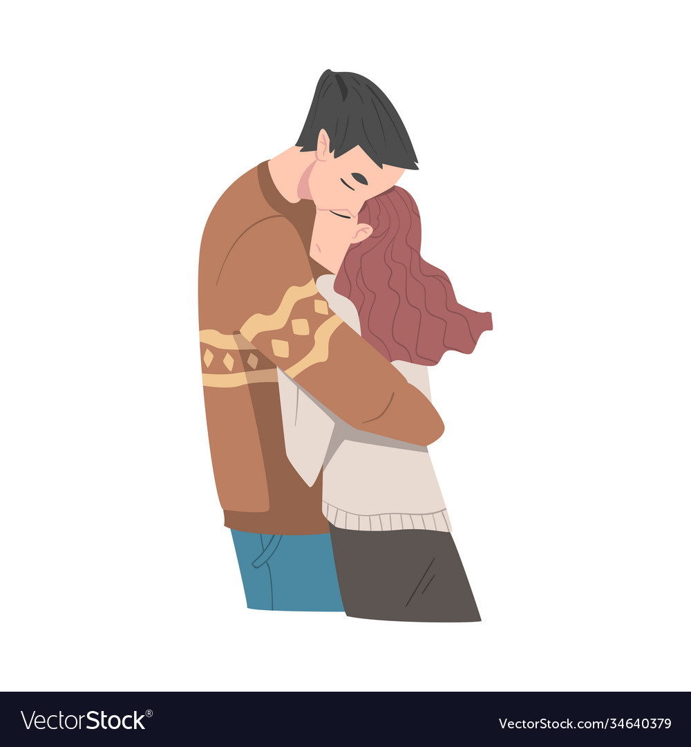 Premium Vector  Happy young woman hugging herself with enjoying emotions  isolated vector flat cartoon illustration