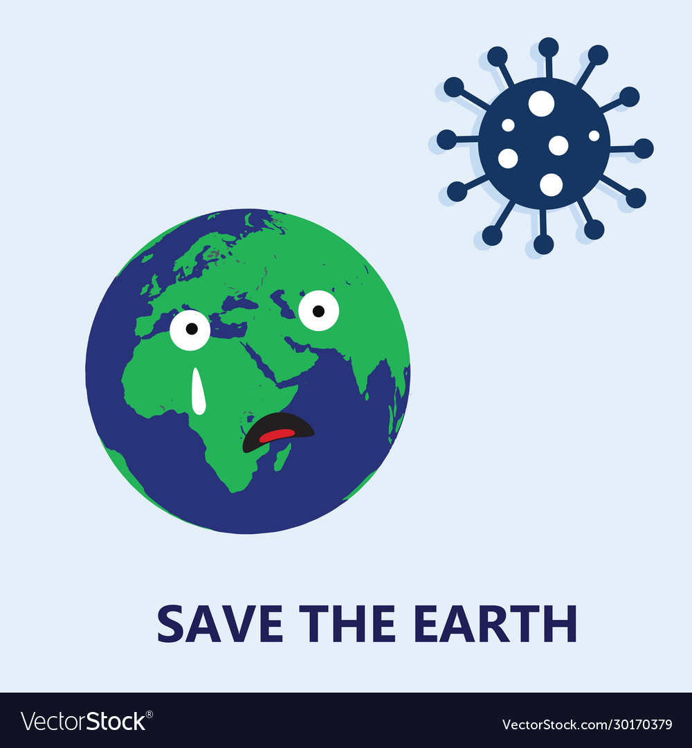 Save earth logo - crying cartoon virus Royalty Free Vector