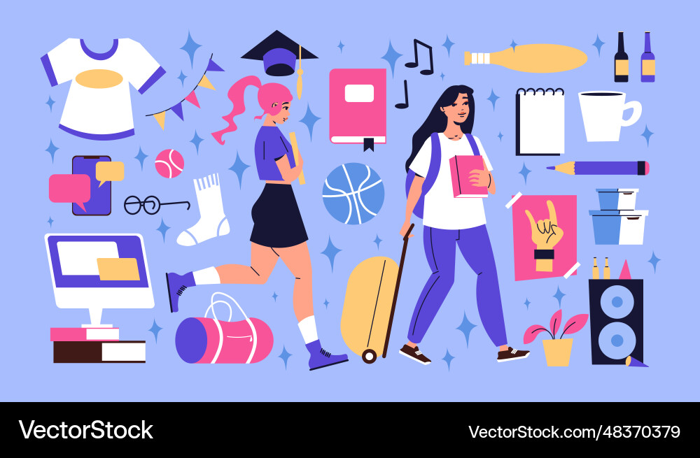 Student dormitory big set Royalty Free Vector Image