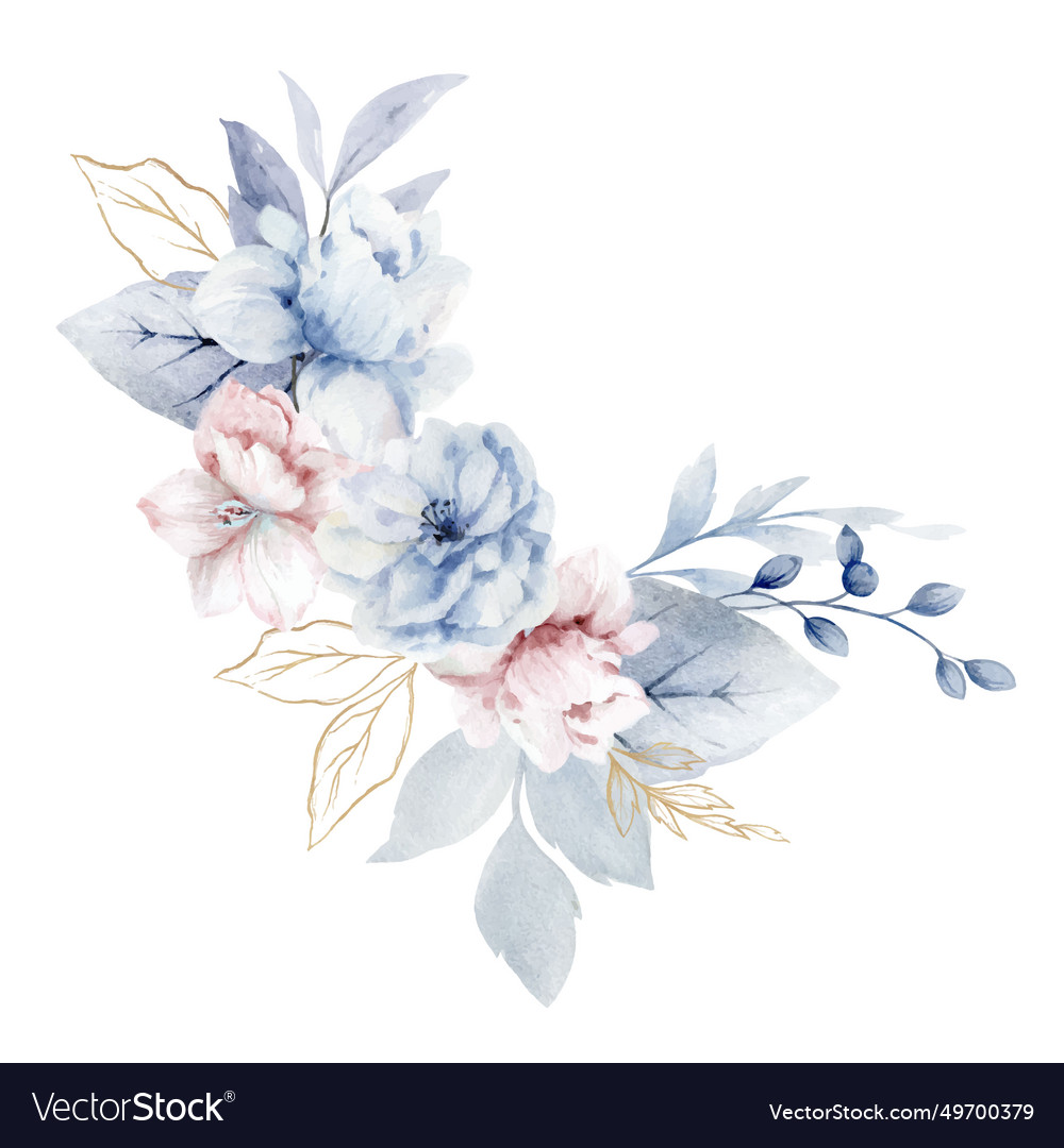 Watercolor floral wreath dusty blue pink Vector Image