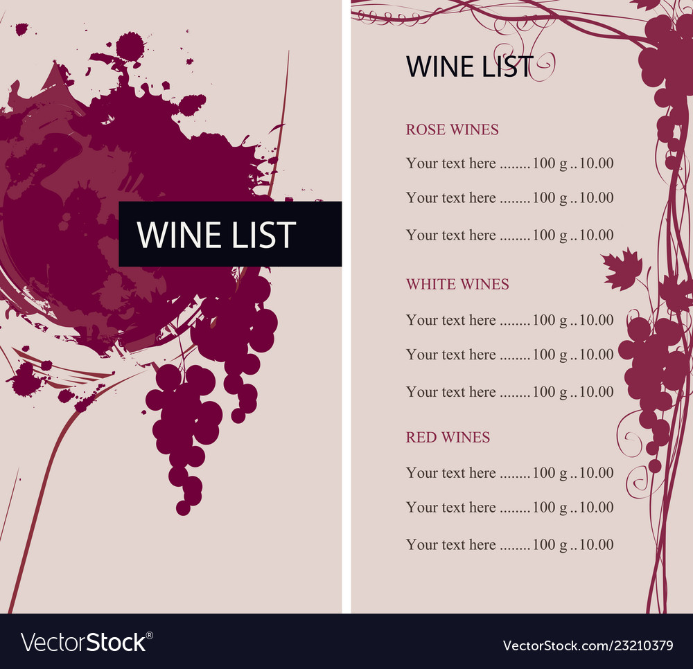 Wine list with glass grapevine and price Vector Image