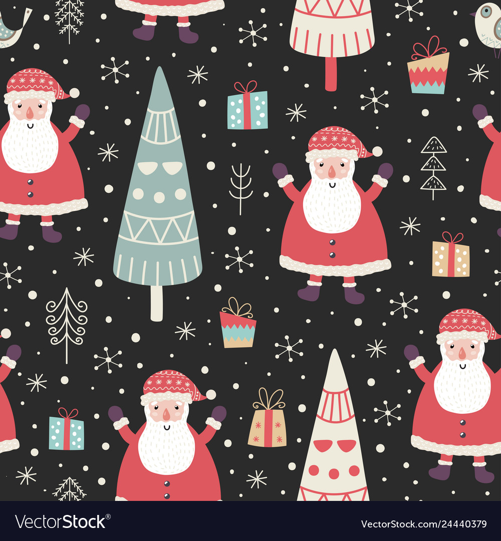 Winter seamless pattern with a cute santa Vector Image