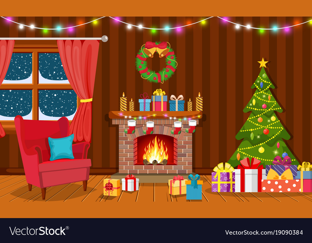 christmas living room vector