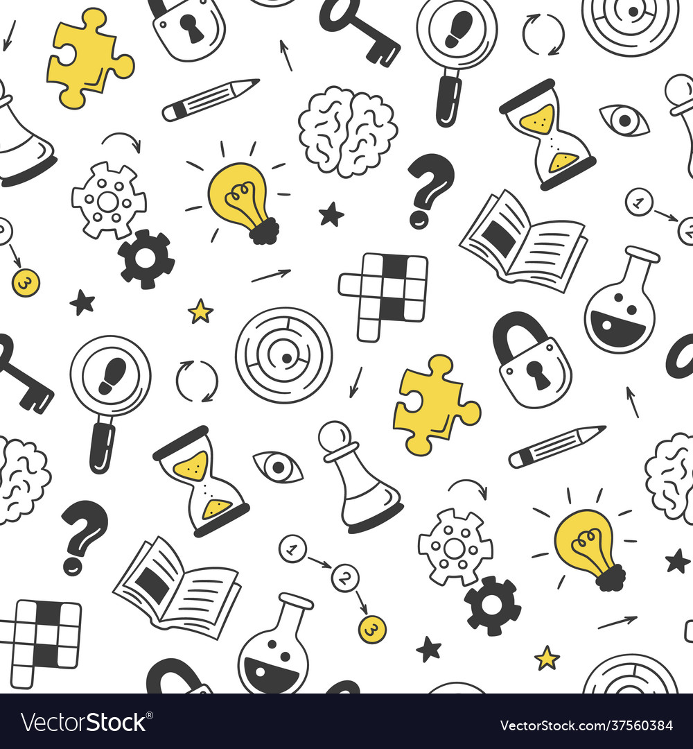 Puzzle and riddles hand drawn seamless pattern Vector Image