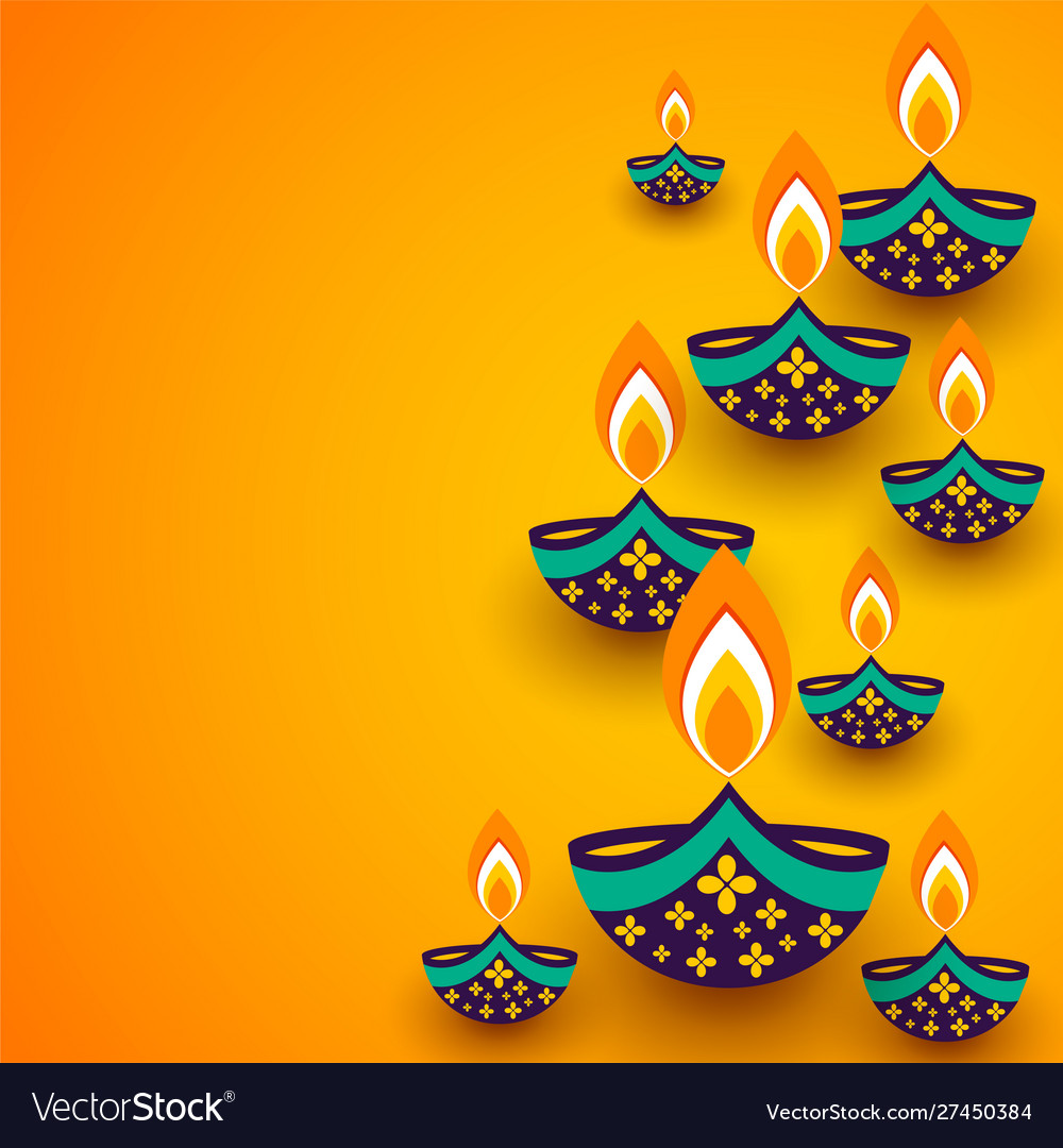 Yellow diwali background with creative diya Vector Image