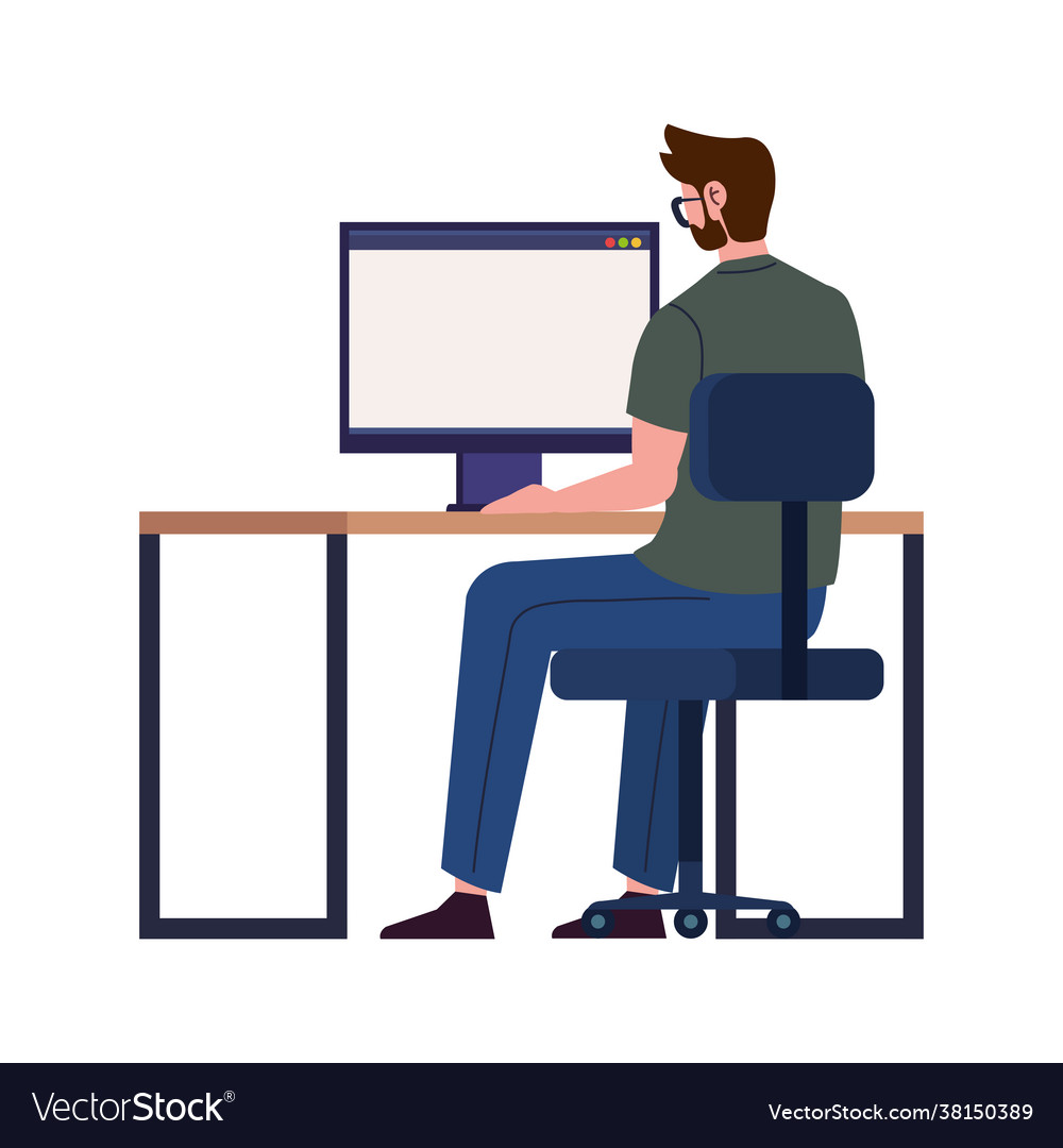 Man with computer working Royalty Free Vector Image