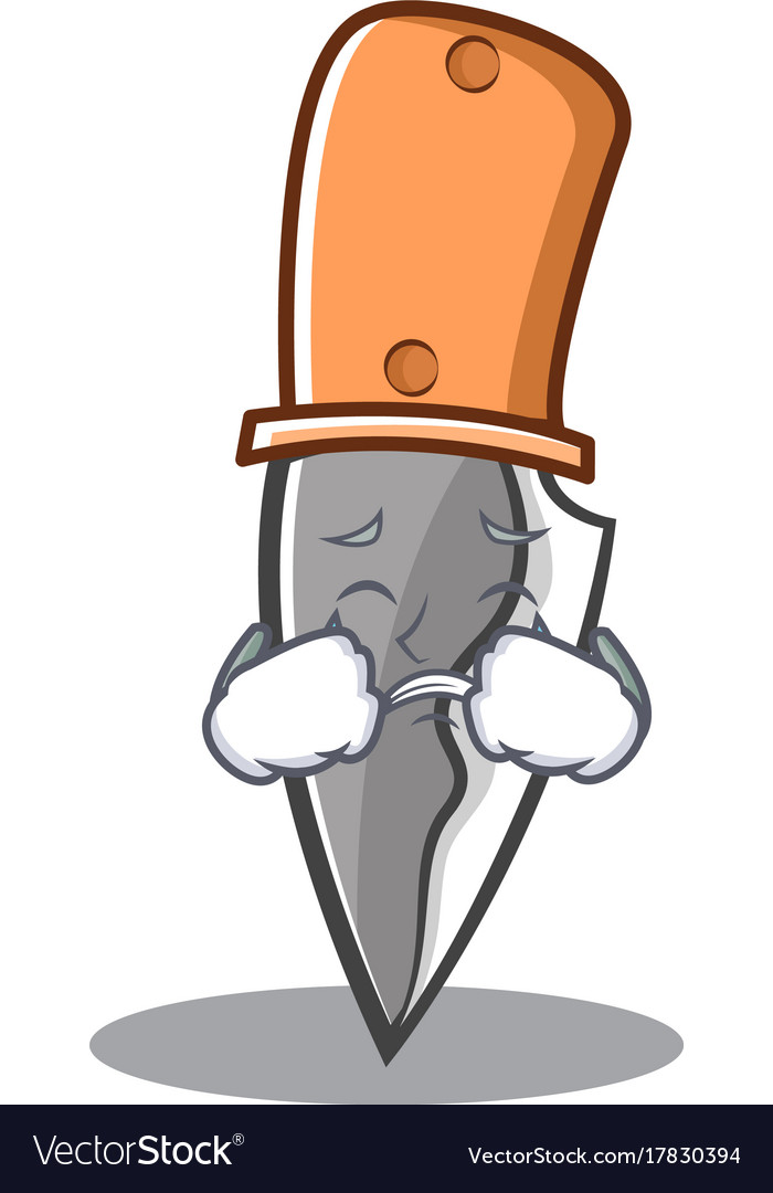 Crying knife character cartoon style Royalty Free Vector