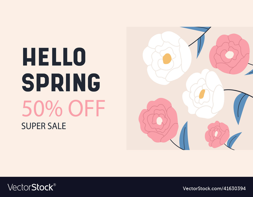 Floral sale banner with blooming peonies Vector Image