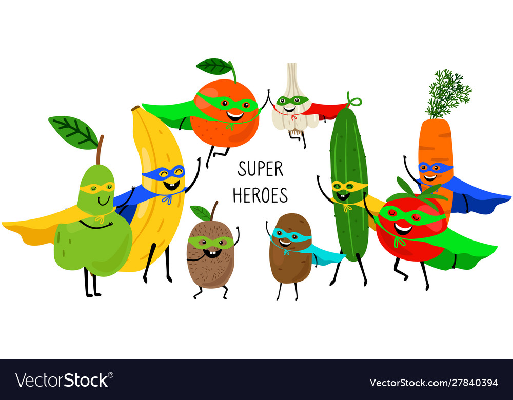 Super vegetables fruits Royalty Free Vector Image