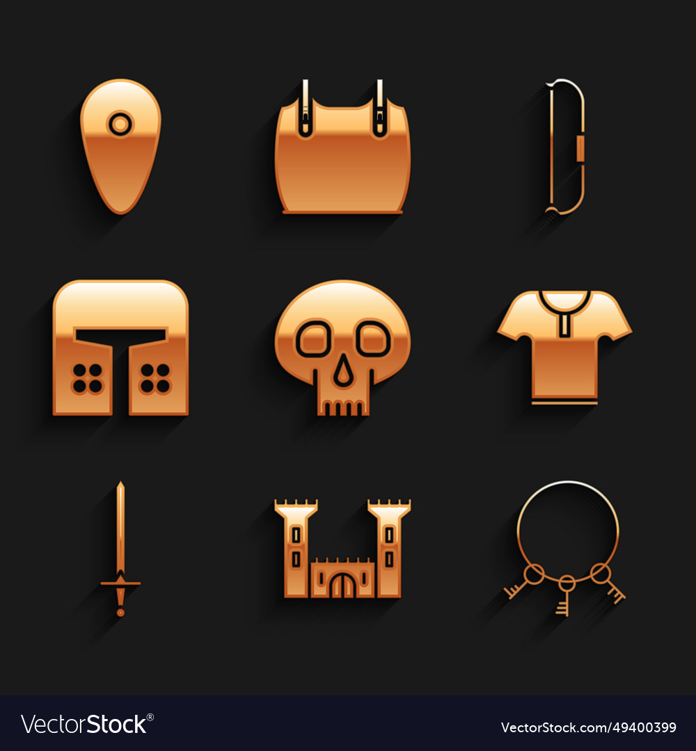 Set skull castle old keys body armor medieval Vector Image