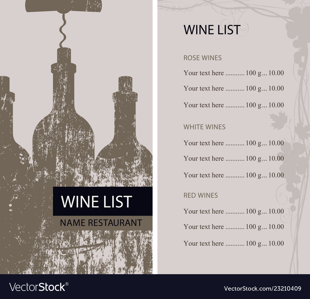 wine list for restaurant