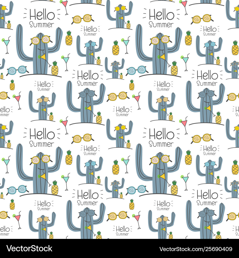 Seamless cactus pattern background Royalty Free Vector Image