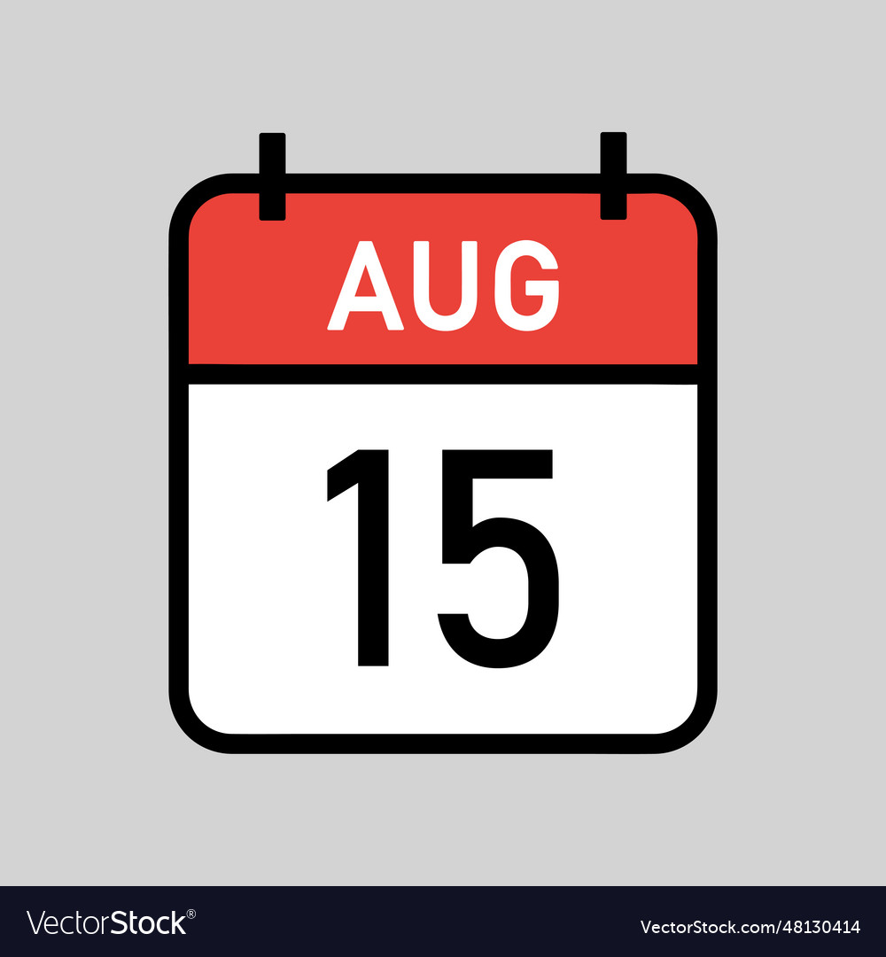 August 15 red and white color calendar page Vector Image