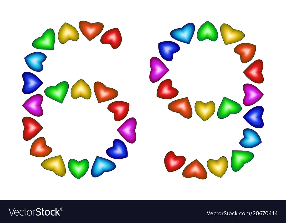 number-69-sixty-nine-of-colorful-hearts-on-white-vector-image