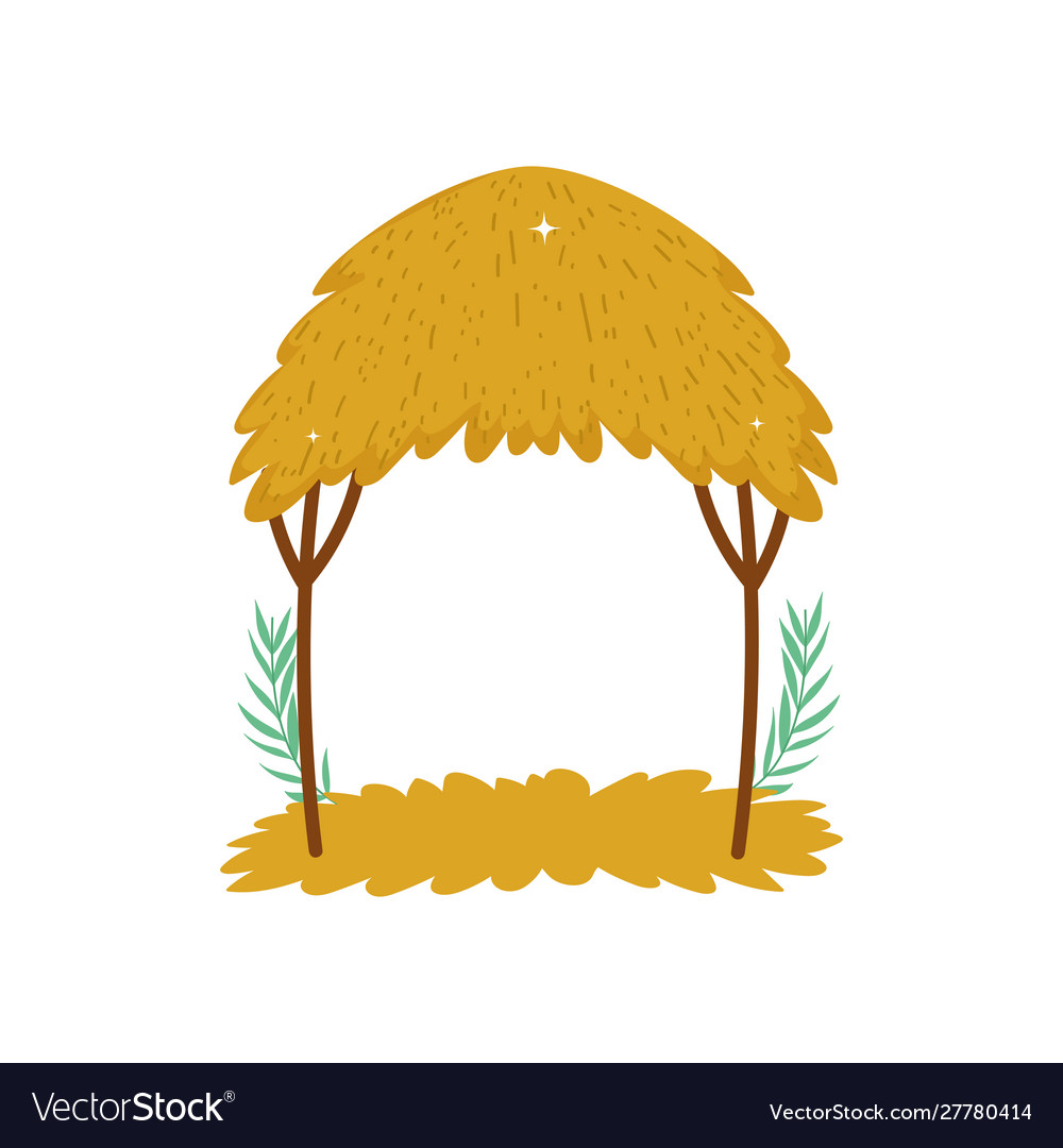 Rustic hut branches leaves grass nature Royalty Free Vector