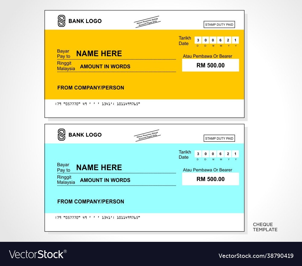 Bank cheque mockup template Royalty Free Vector Image