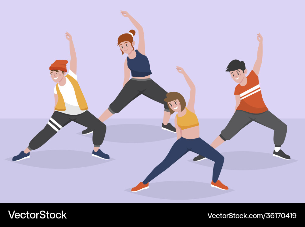 Flat-hand drawn dance fitness class Royalty Free Vector