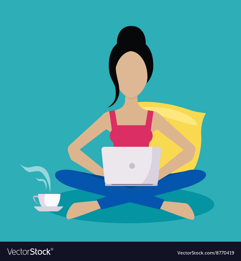 Download Girl Sitting At Home Working Freelance Royalty Free Vector