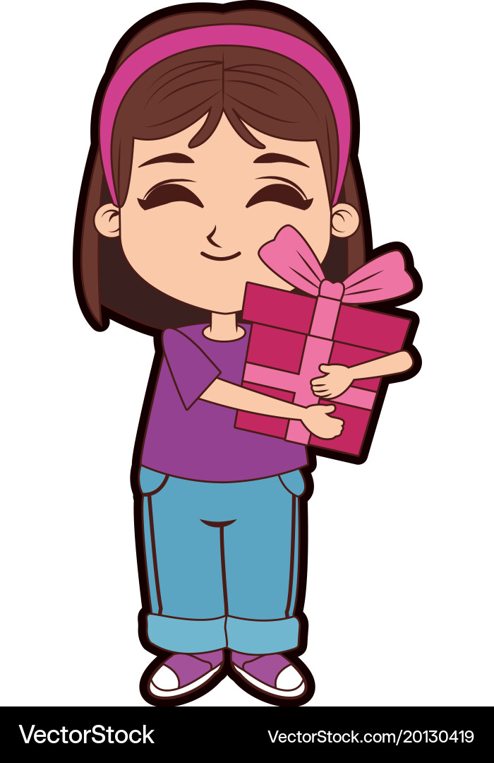 Girl with gift box cartoon Royalty Free Vector Image