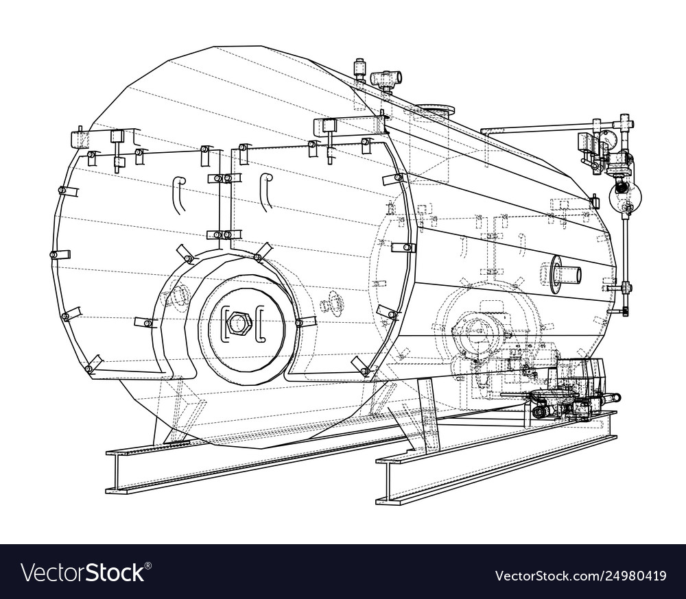 Industrial boiler outline rendering 3d Royalty Free Vector