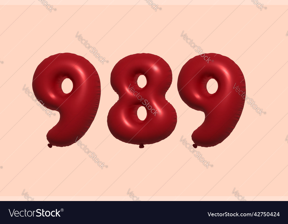 989 3d number balloon made of realistic metallic Vector Image