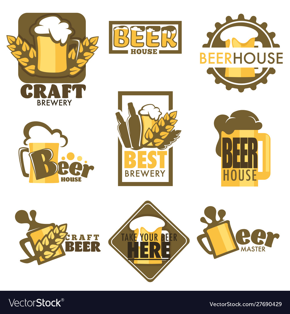 Craft beer isolated icons mug with foam and barley